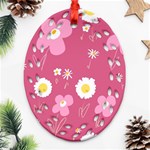 Daisy Flowers Pink White Yellow Dusty Pink Oval Filigree Ornament (Two Sides) Back