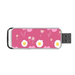 Daisy Flowers Pink White Yellow Dusty Pink Portable Usb Flash (one Side) by Mazipoodles