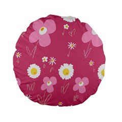 Daisy Flowers Pink White Yellow Dusty Pink Standard 15  Premium Round Cushions by Mazipoodles