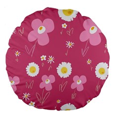 Daisy Flowers Pink White Yellow Dusty Pink Large 18  Premium Flano Round Cushions by Mazipoodles