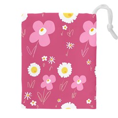 Daisy Flowers Pink White Yellow Dusty Pink Drawstring Pouch (4xl) by Mazipoodles