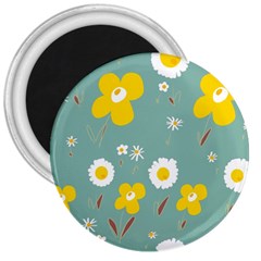 Daisy Flowers Yellow White Brown Sage Green  3  Magnets by Mazipoodles