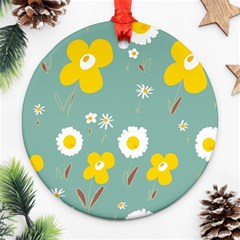 Daisy Flowers Yellow White Brown Sage Green  Ornament (round) by Mazipoodles