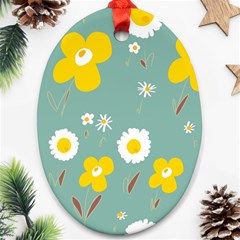 Daisy Flowers Yellow White Brown Sage Green  Ornament (oval) by Mazipoodles