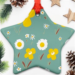 Daisy Flowers Yellow White Brown Sage Green  Ornament (star) by Mazipoodles