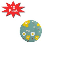 Daisy Flowers Yellow White Brown Sage Green  1  Mini Magnet (10 Pack)  by Mazipoodles