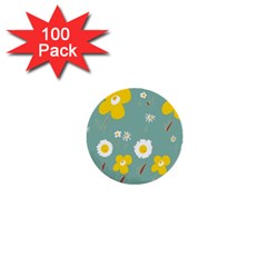 Daisy Flowers Yellow White Brown Sage Green  1  Mini Buttons (100 Pack)  by Mazipoodles