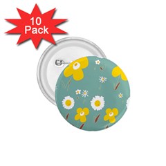 Daisy Flowers Yellow White Brown Sage Green  1 75  Buttons (10 Pack) by Mazipoodles