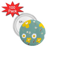 Daisy Flowers Yellow White Brown Sage Green  1 75  Buttons (100 Pack)  by Mazipoodles