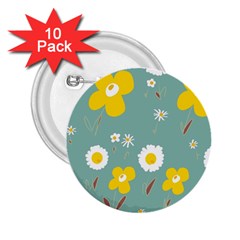 Daisy Flowers Yellow White Brown Sage Green  2 25  Buttons (10 Pack)  by Mazipoodles