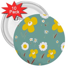 Daisy Flowers Yellow White Brown Sage Green  3  Buttons (10 Pack)  by Mazipoodles