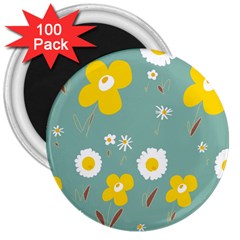 Daisy Flowers Yellow White Brown Sage Green  3  Magnets (100 Pack) by Mazipoodles