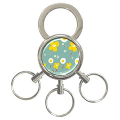 Daisy Flowers Yellow White Brown Sage Green  3-ring Key Chain by Mazipoodles