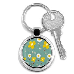 Daisy Flowers Yellow White Brown Sage Green  Key Chain (round) by Mazipoodles