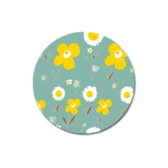 Daisy Flowers Yellow White Brown Sage Green  Magnet 3  (round) by Mazipoodles