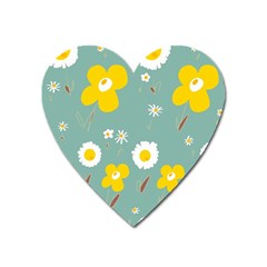 Daisy Flowers Yellow White Brown Sage Green  Heart Magnet by Mazipoodles