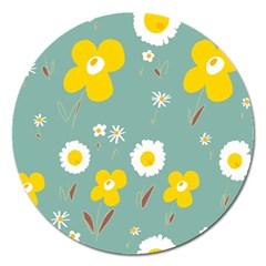 Daisy Flowers Yellow White Brown Sage Green  Magnet 5  (round) by Mazipoodles