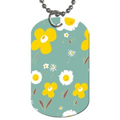 Daisy Flowers Yellow White Brown Sage Green  Dog Tag (one Side) by Mazipoodles