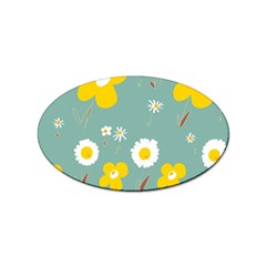 Daisy Flowers Yellow White Brown Sage Green  Sticker Oval (10 Pack) by Mazipoodles