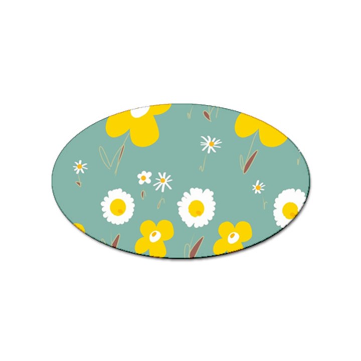 Daisy Flowers Yellow White Brown Sage Green  Sticker Oval (100 pack)