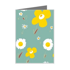 Daisy Flowers Yellow White Brown Sage Green  Mini Greeting Card by Mazipoodles