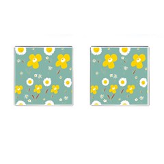 Daisy Flowers Yellow White Brown Sage Green  Cufflinks (square) by Mazipoodles