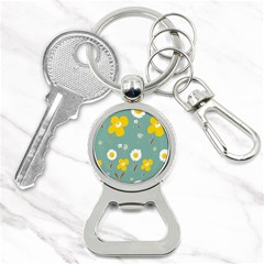 Daisy Flowers Yellow White Brown Sage Green  Bottle Opener Key Chain by Mazipoodles