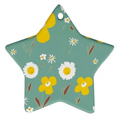 Daisy Flowers Yellow White Brown Sage Green  Star Ornament (two Sides) by Mazipoodles