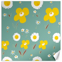 Daisy Flowers Yellow White Brown Sage Green  Canvas 12  X 12  by Mazipoodles