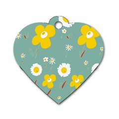 Daisy Flowers Yellow White Brown Sage Green  Dog Tag Heart (one Side) by Mazipoodles