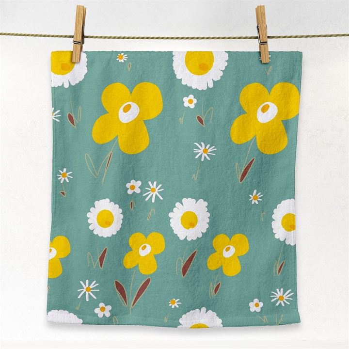 Daisy Flowers Yellow White Brown Sage Green  Face Towel