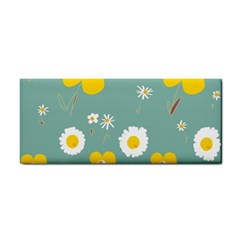 Daisy Flowers Yellow White Brown Sage Green  Hand Towel by Mazipoodles