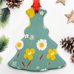 Daisy Flowers Yellow White Brown Sage Green  Ornament (christmas Tree)  by Mazipoodles