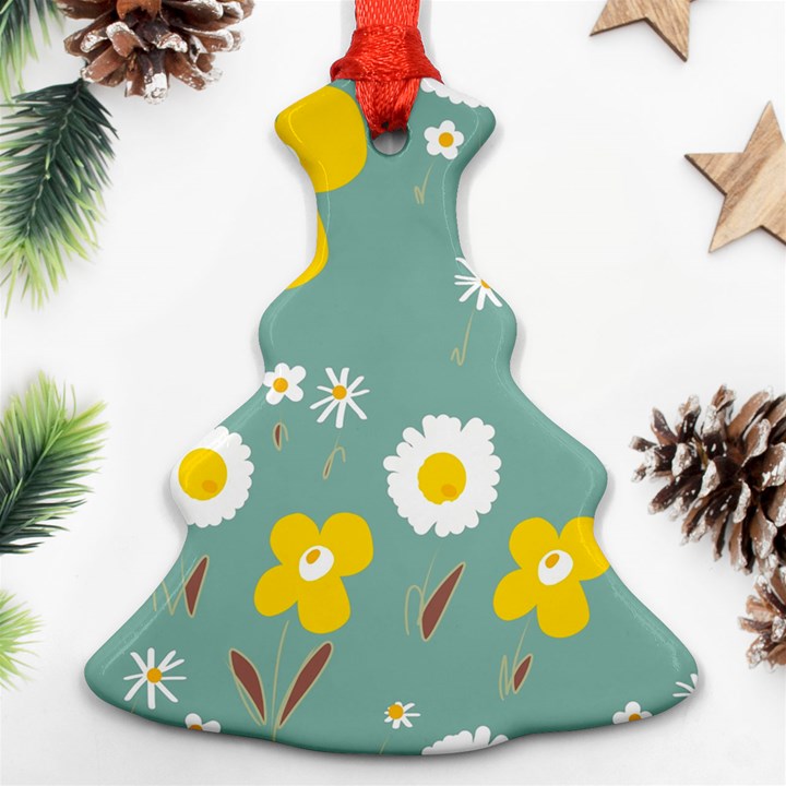 Daisy Flowers Yellow White Brown Sage Green  Ornament (Christmas Tree) 