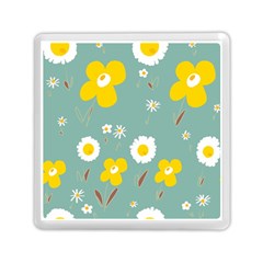 Daisy Flowers Yellow White Brown Sage Green  Memory Card Reader (square) by Mazipoodles