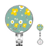 Daisy Flowers Yellow White Brown Sage Green  Stainless Steel Nurses Watch Front