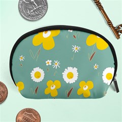 Daisy Flowers Yellow White Brown Sage Green  Accessory Pouch (large) by Mazipoodles