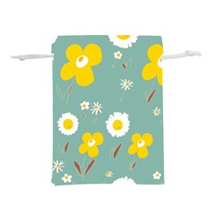 Daisy Flowers Yellow White Brown Sage Green  Lightweight Drawstring Pouch (l) by Mazipoodles