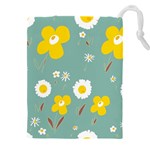 Daisy Flowers Yellow White Brown Sage Green  Drawstring Pouch (4XL) Front