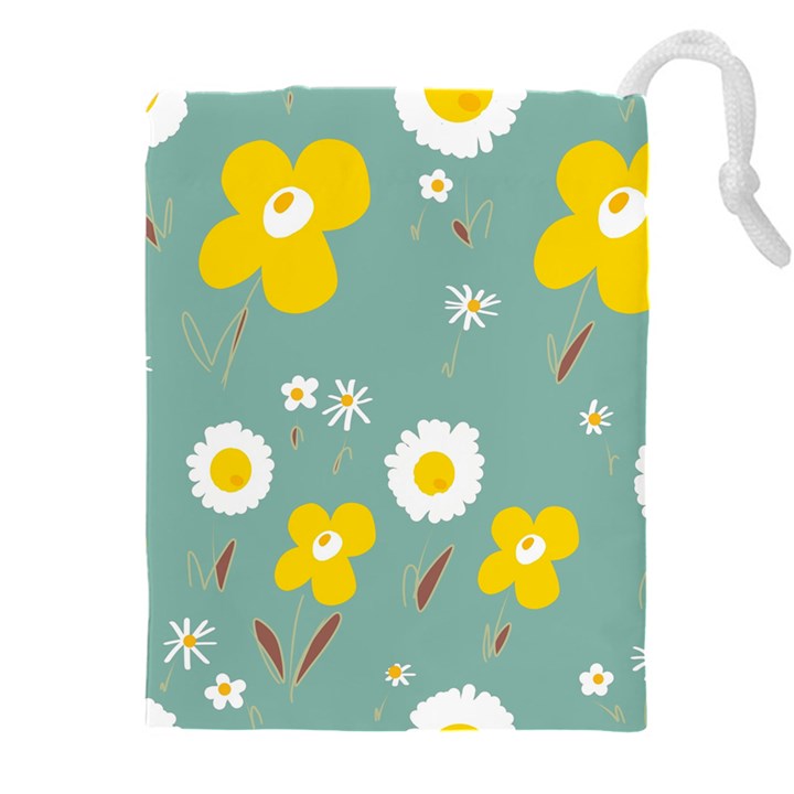 Daisy Flowers Yellow White Brown Sage Green  Drawstring Pouch (4XL)