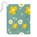 Daisy Flowers Yellow White Brown Sage Green  Drawstring Pouch (4XL) Back