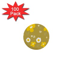 Daisy Flowers Yellow White Olive  1  Mini Buttons (100 Pack)  by Mazipoodles