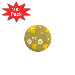 Daisy Flowers Yellow White Olive  1  Mini Magnets (100 Pack)  by Mazipoodles