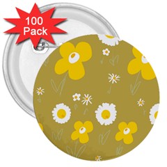 Daisy Flowers Yellow White Olive  3  Buttons (100 Pack)  by Mazipoodles