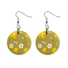 Daisy Flowers Yellow White Olive  Mini Button Earrings by Mazipoodles