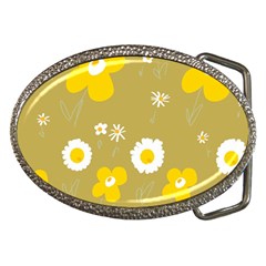 Daisy Flowers Yellow White Olive  Belt Buckles by Mazipoodles