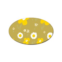 Daisy Flowers Yellow White Olive  Sticker (oval) by Mazipoodles