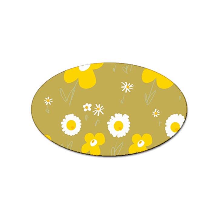 Daisy Flowers Yellow White Olive  Sticker (Oval)