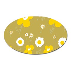 Daisy Flowers Yellow White Olive  Oval Magnet by Mazipoodles