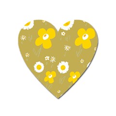 Daisy Flowers Yellow White Olive  Heart Magnet by Mazipoodles